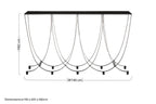 Black Glass Top Console Table with Black Iron Overlapping Curved Base | Trento