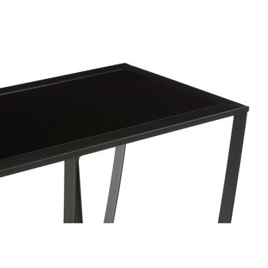 Black Glass Top Console Table with Black Iron Overlapping Curved Base | Trento