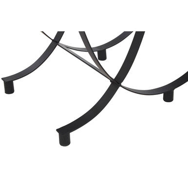 Black Glass Top Console Table with Black Iron Overlapping Curved Base | Trento