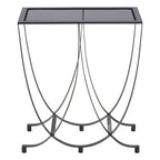 Grey Glass Top Console Table with Black Iron Overlapping Curved Base | Trento