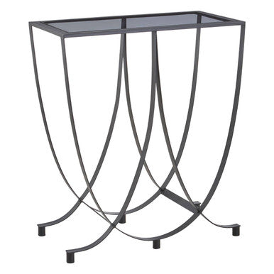 Grey Glass Top Console Table with Black Iron Overlapping Curved Base | Trento
