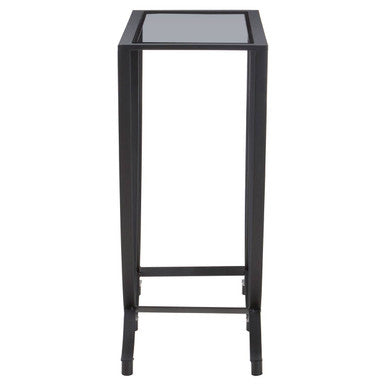 Grey Glass Top Console Table with Black Iron Overlapping Curved Base | Trento