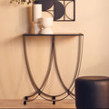 Grey Glass Top Console Table with Black Iron Overlapping Curved Base | Trento