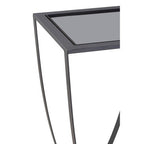 Grey Glass Top Console Table with Black Iron Overlapping Curved Base | Trento
