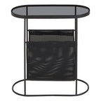 Grey Glass Top Side Table with Black Metal Frame and Hanging Mesh Shelf | Trento