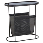 Grey Glass Top Side Table with Black Metal Frame and Hanging Mesh Shelf | Trento