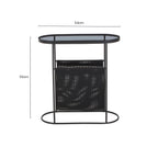 Grey Glass Top Side Table with Black Metal Frame and Hanging Mesh Shelf | Trento