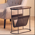 Grey Glass Top Side Table with Black Metal Frame and Hanging Mesh Shelf | Trento