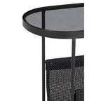 Grey Glass Top Side Table with Black Metal Frame and Hanging Mesh Shelf | Trento