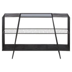 Grey Glass Console Table with Two Open Shelves and Black Metal Frame | Trento