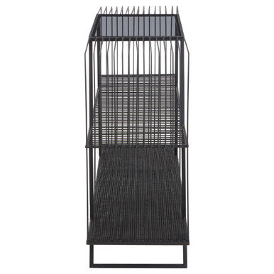 Grey Glass Console Table with Two Open Shelves and Black Metal Frame | Trento