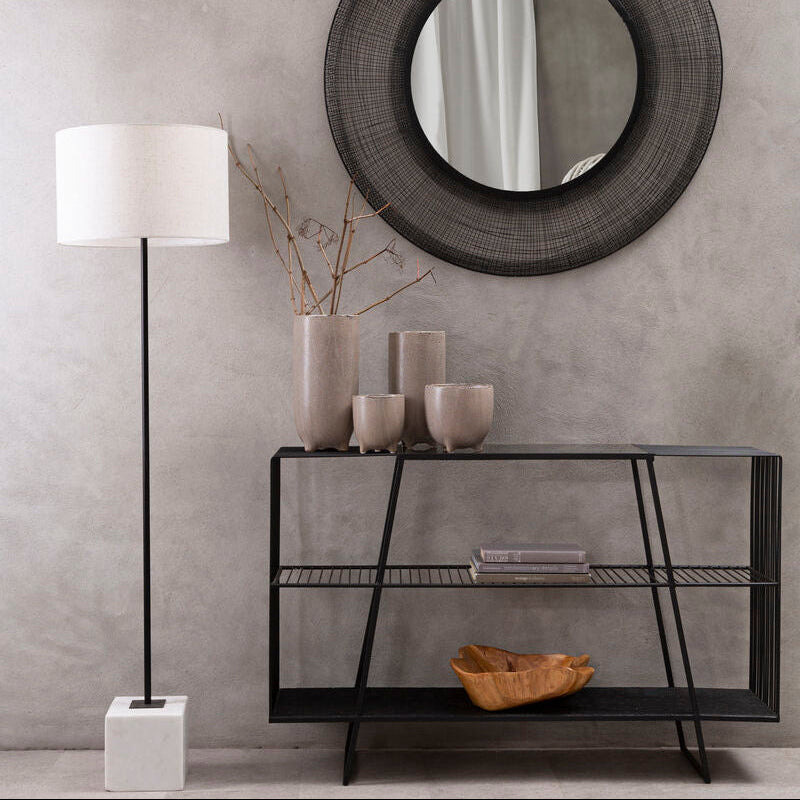 Grey Glass Console Table with Two Open Shelves and Black Metal Frame | Trento
