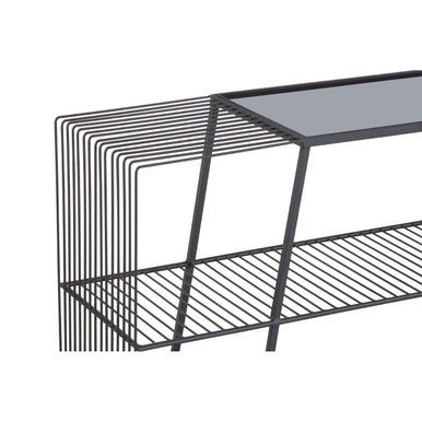 Grey Glass Console Table with Two Open Shelves and Black Metal Frame | Trento