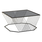 Grey Glass Top Coffee Table with Black Wireframe Design | Trento