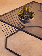 Grey Glass Top Coffee Table with Black Wireframe Design | Trento