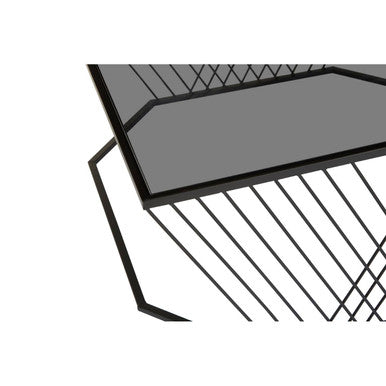 Grey Glass Top Coffee Table with Black Wireframe Design | Trento