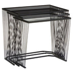 Set of 3 Smoky Grey Glass Tops Nesting Side Tables with Black Metal Wire Frames | Trento