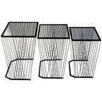 Set of 3 Smoky Grey Glass Tops Nesting Side Tables with Black Metal Wire Frames | Trento