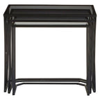 Set of 3 Smoky Grey Glass Tops Nesting Side Tables with Black Metal Wire Frames | Trento