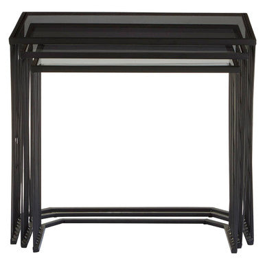 Set of 3 Smoky Grey Glass Tops Nesting Side Tables with Black Metal Wire Frames | Trento