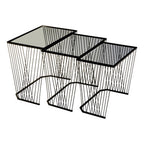 Set of 3 Smoky Grey Glass Tops Nesting Side Tables with Black Metal Wire Frames | Trento