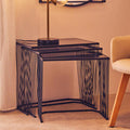 Set of 3 Smoky Grey Glass Tops Nesting Side Tables with Black Metal Wire Frames | Trento