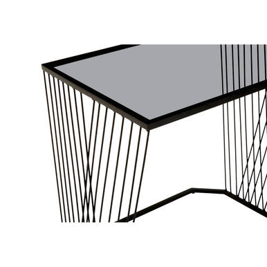 Set of 3 Smoky Grey Glass Tops Nesting Side Tables with Black Metal Wire Frames | Trento
