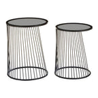 Set of 2 Grey Glass Top Nesting Side Tables with Black Metal Wire Frame | Trento