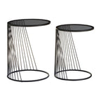 Set of 2 Grey Glass Top Nesting Side Tables with Black Metal Wire Frame | Trento