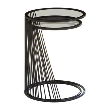 Set of 2 Grey Glass Top Nesting Side Tables with Black Metal Wire Frame | Trento