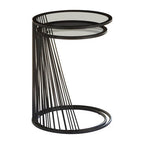 Set of 2 Grey Glass Top Nesting Side Tables with Black Metal Wire Frame | Trento