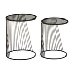 Set of 2 Grey Glass Top Nesting Side Tables with Black Metal Wire Frame | Trento