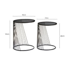 Set of 2 Grey Glass Top Nesting Side Tables with Black Metal Wire Frame | Trento