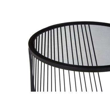 Set of 2 Grey Glass Top Nesting Side Tables with Black Metal Wire Frame | Trento