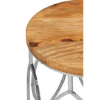 Set of 2 Natural Mango Wood Round Top Side Tables with Reflective Stainless Steel Base | Agra