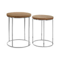 Set of 2 Natural Mango Wood Top Round Side Tables with Stainless Steel Base in Metallic Finish | Agra