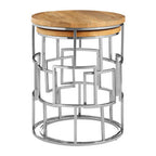 Set of 2 Natural Mango Wood Nesting Tables with Reflective Stainless Steel Base | Agra