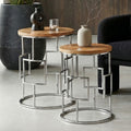 Set of 2 Natural Mango Wood Nesting Tables with Reflective Stainless Steel Base | Agra