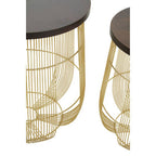 Set of 2 Brown Mango Wood Side Tables with Gold Finish Metal Base | Agra