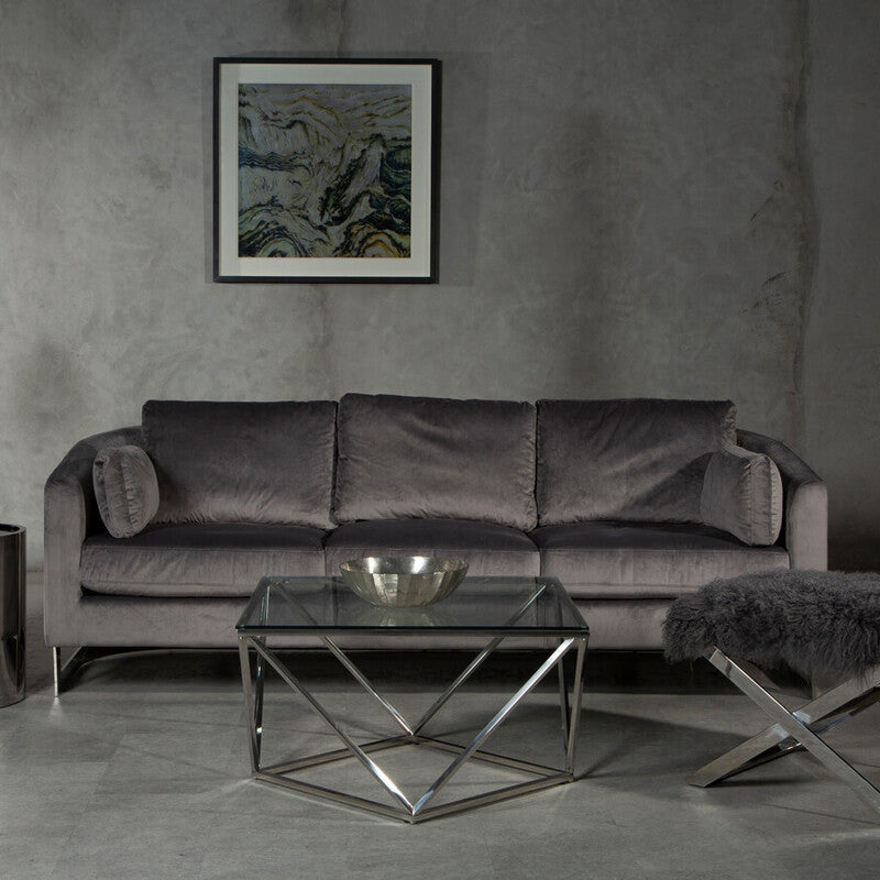 3 Seater Dark Grey Cotton Velvet Sofa | Freda