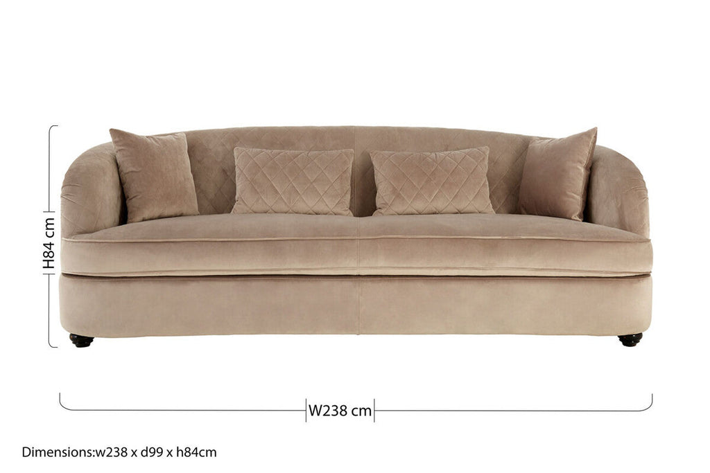 3 Seater Grey Cotton Velvet Sofa | Fiji