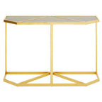 Black Tempered Glass Top Console Table with Gold Finish Stainless Steel Frame | Horizon