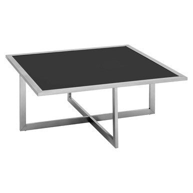 Black Tempered Glass Top and Silver Stainless Steel Frame Coffee Table with 4 Nesting Stools | Horizon