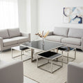Black Tempered Glass Top and Silver Stainless Steel Frame Coffee Table with 4 Nesting Stools | Horizon