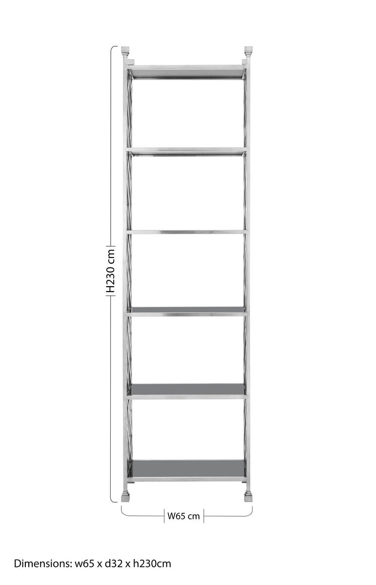 Silver and Black Glass 6 Tier Shelving Unit | Horizon