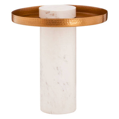 Marble Base Side Table with Hammered Brass Top | Sika