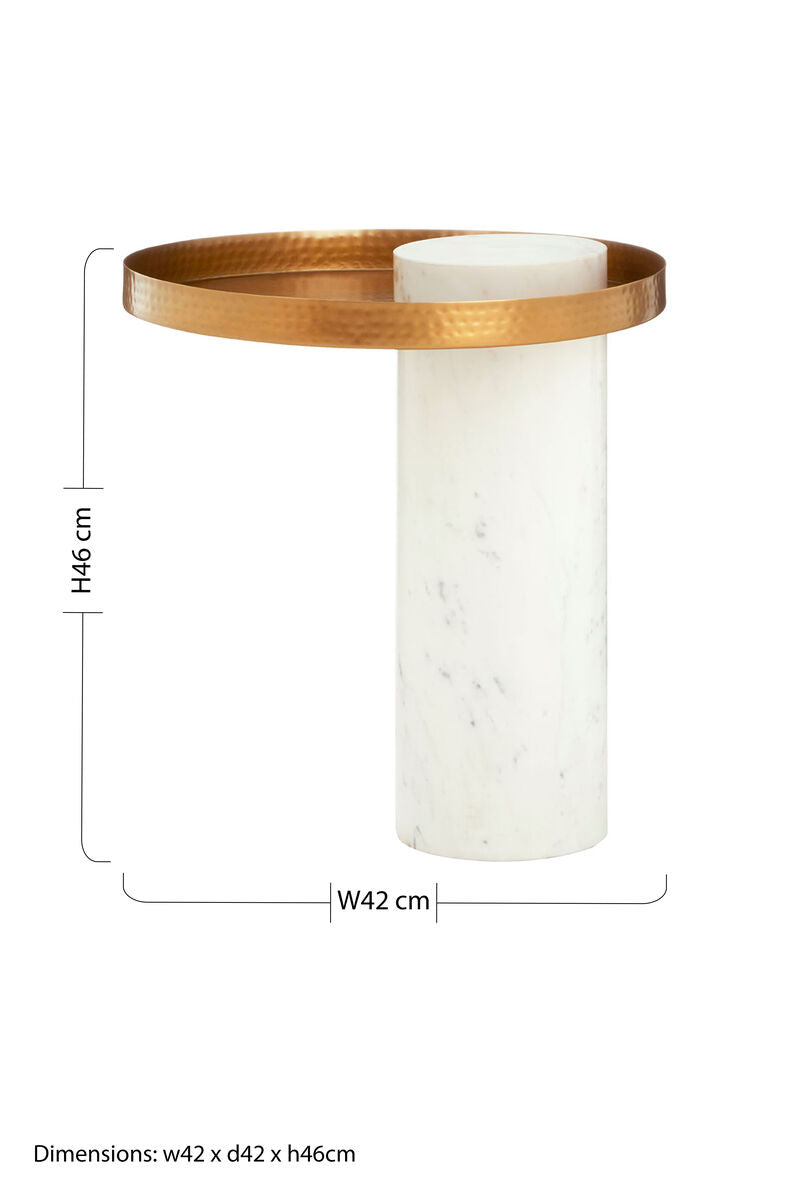 Marble Base Side Table with Hammered Brass Top | Sika