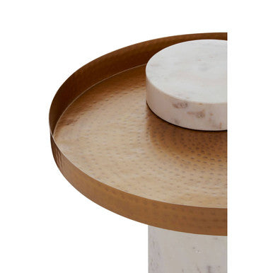 Marble Base Side Table with Hammered Brass Top | Sika