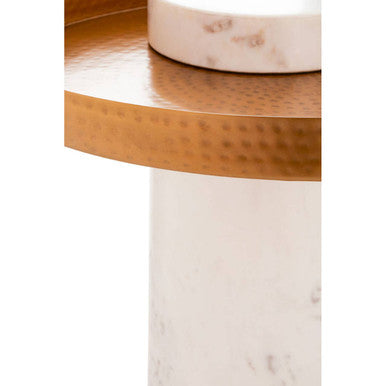 Marble Base Side Table with Hammered Brass Top | Sika