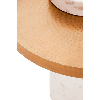 Marble Base Side Table with Hammered Brass Top | Sika